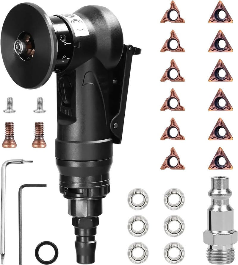 dcvbny Pneumatic Chamfering Tool Handheld, Mini Air-Powered Chamfering Machine Trimming, 45° Arc Corner with 1/4 Inch Air Inlet for Metal Wood Beveling Deburring (C&R Angle Blades) - Image 1